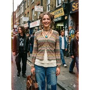 Gimmick Babydoll Top Phoebe Buffay Boho Hippie Indie Lace Y2K Button Women Large